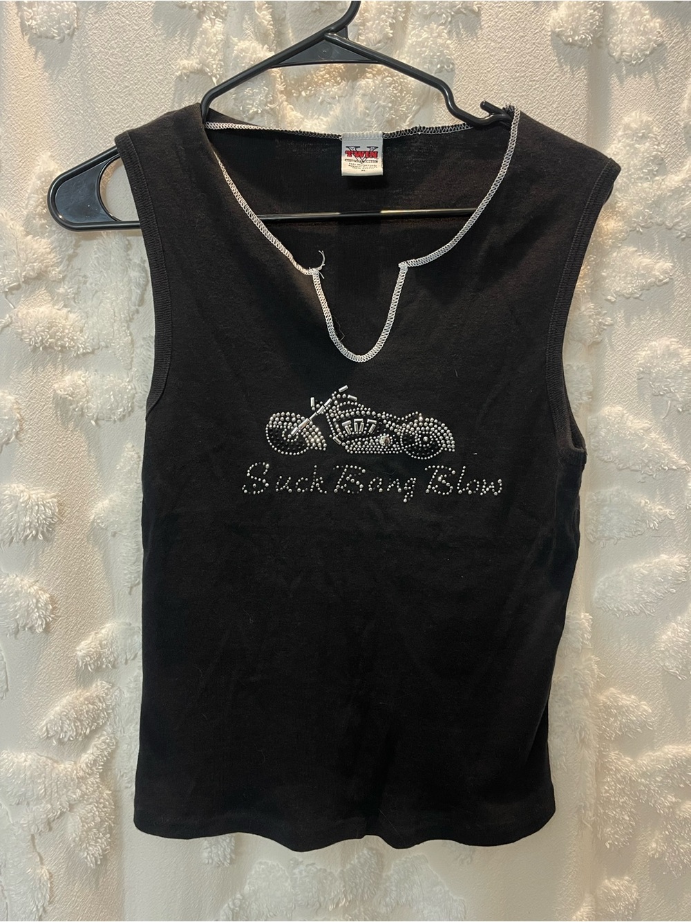 Rhinestone biker contrast stitch tank top